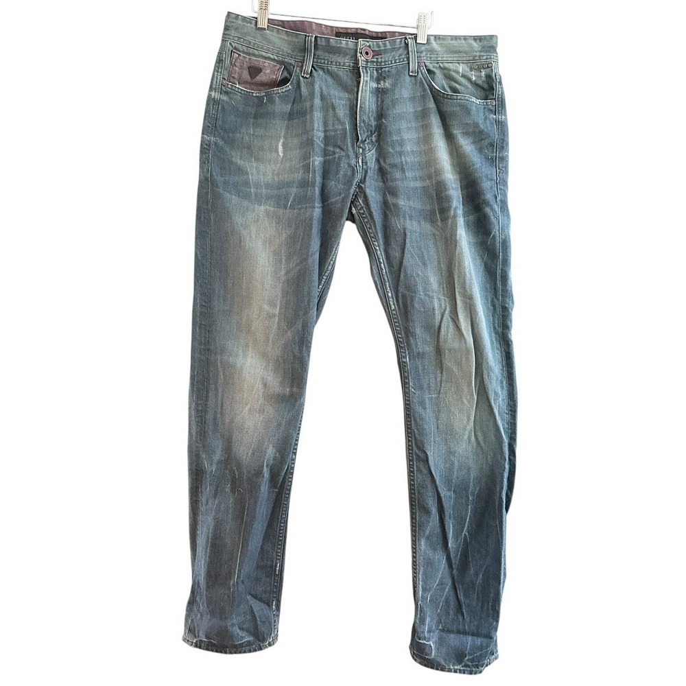 Guess‎ LA Robertson Slim Tapered Jeans Mens 36x34 Blue Denim Distressed